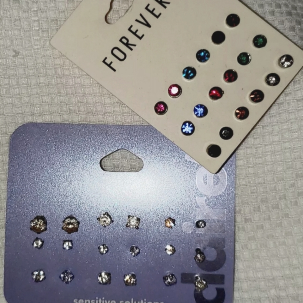 Both Earring Cards Shown With 18 Pairs of Unused Pierced Rhinestone Earrings!